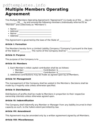 Printable Multiple Members Operating Agreement Form
