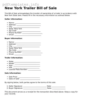 Blank Trailer Bill of Sale Form for New York State