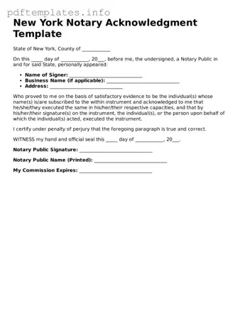 Blank Notary Acknowledgement Form for New York State