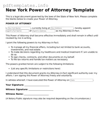 Blank Power of Attorney Form for New York State