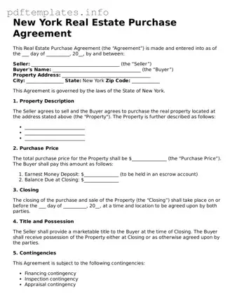Blank Real Estate Purchase Agreement Form for New York State