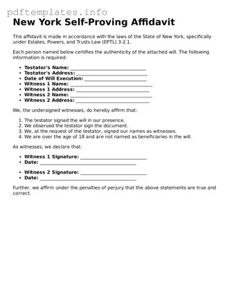 Blank Self-Proving Affidavit Form for New York State