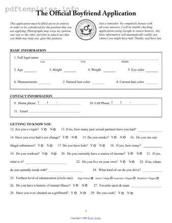 Fill Out a Valid Boyfriend application form Form