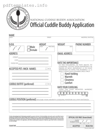 Fill Out a Valid Cuddle Buddy Application Form