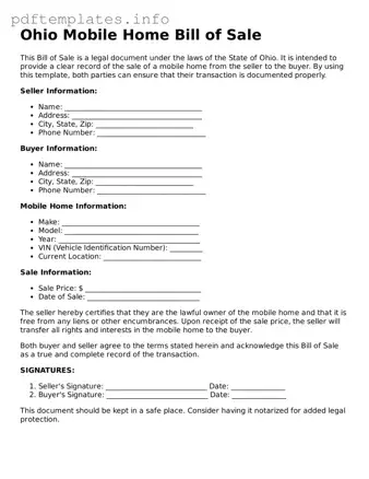 Blank Mobile Home Bill of Sale Form for Ohio State