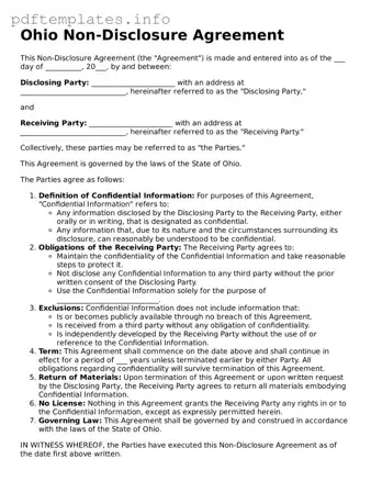Blank Non-disclosure Agreement Form for Ohio State