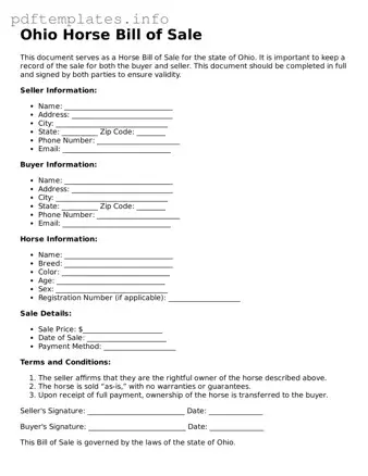 Blank Horse Bill of Sale Form for Ohio State