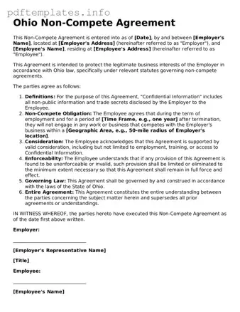 Blank Non-compete Agreement Form for Ohio State