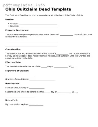 Blank Quitclaim Deed Form for Ohio State