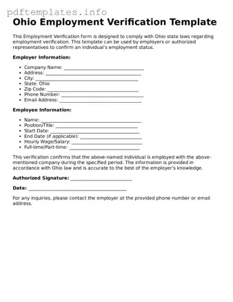 Blank Employment Verification Form for Ohio State