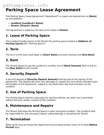Printable Parking Space Lease Agreement Form