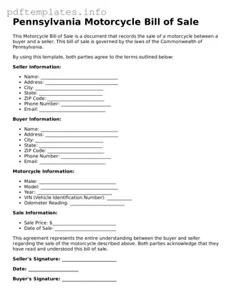 Blank Motorcycle Bill of Sale Form for Pennsylvania State