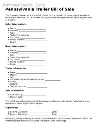 Blank Trailer Bill of Sale Form for Pennsylvania State