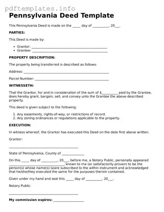 Blank Deed Form for Pennsylvania State