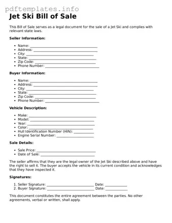 Printable Jet Ski Bill of Sale Form
