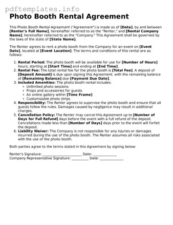 Printable Photo Booth Rental Agreement Form