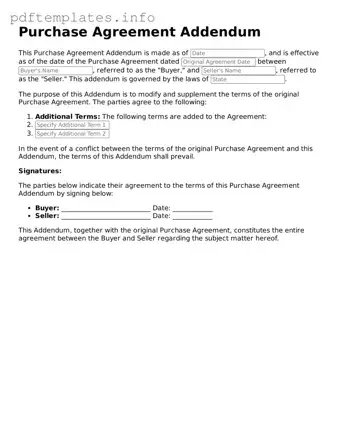 Printable Purchase Agreement Addendum Form