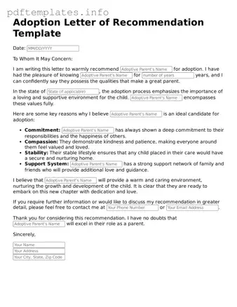 Printable Adoption Letter of Recommendation Form