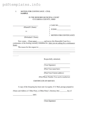 Fill Out a Valid Motion For Continuance Form