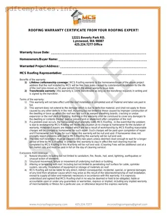 Fill Out a Valid Roofing Warranty Certificate Form