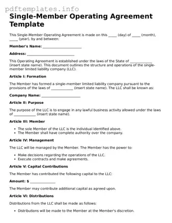 Printable Single-Member Operating Agreement Form