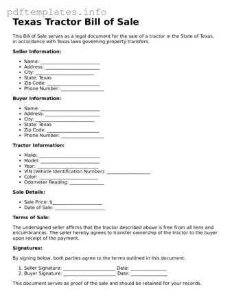 Blank Tractor Bill of Sale Form for Texas State