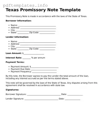Blank Promissory Note Form for Texas State