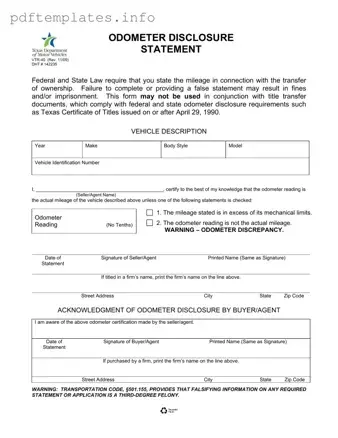 Fill Out a Valid Texas Odometer Statement Form