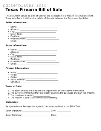 Blank Firearm Bill of Sale Form for Texas State