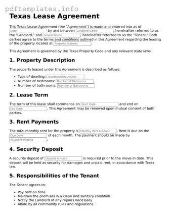 Blank Lease Agreement Form for Texas State