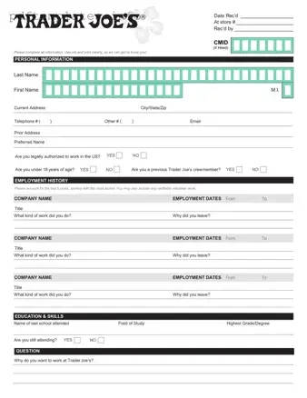Fill Out a Valid Trader Joe's application Form