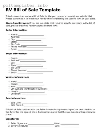 Printable RV Bill of Sale Form