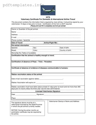 Fill Out a Valid Veterinary Certificate Travel Form