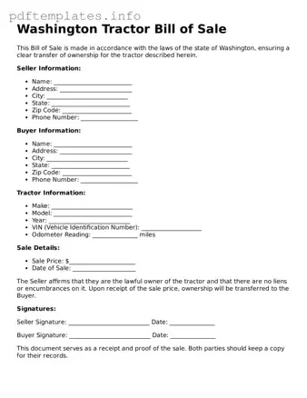 Blank Tractor Bill of Sale Form for Washington State
