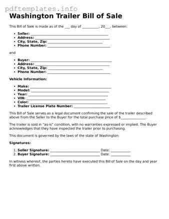 Blank Trailer Bill of Sale Form for Washington State