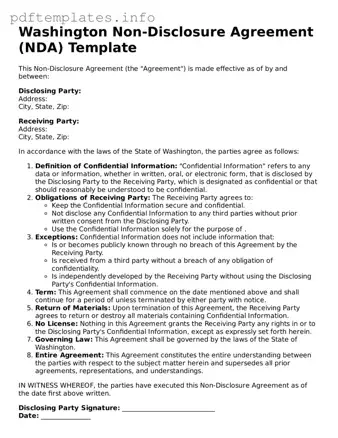Blank Non-disclosure Agreement Form for Washington State