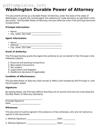 Blank Durable Power of Attorney Form for Washington State