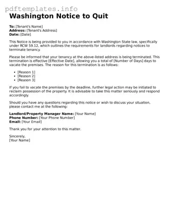 Blank Notice to Quit Form for Washington State
