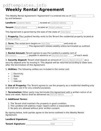 Printable Weekly Rental Agreement Form