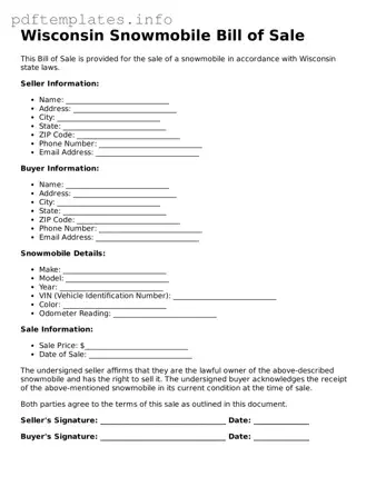 Blank Snowmobile Bill of Sale Form for Wisconsin State