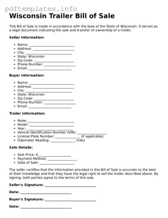 Blank Trailer Bill of Sale Form for Wisconsin State