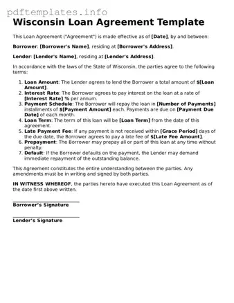 Blank Loan Agreement Form for Wisconsin State
