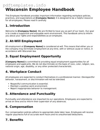 Blank Employee Handbook Form for Wisconsin State
