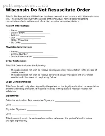 Blank Do Not Resuscitate Order Form for Wisconsin State