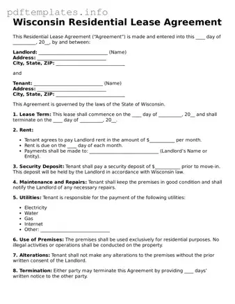 Blank Residential Lease Agreement Form for Wisconsin State
