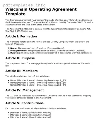 Blank Operating Agreement Form for Wisconsin State