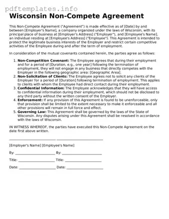 Blank Non-compete Agreement Form for Wisconsin State