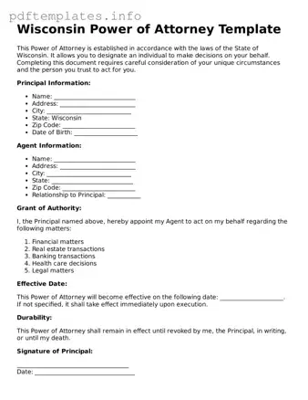 Blank Power of Attorney Form for Wisconsin State