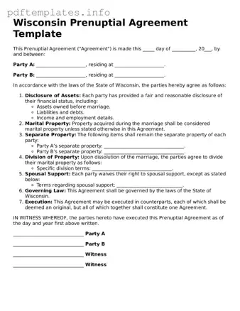 Blank Prenuptial Agreement Form for Wisconsin State