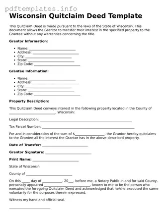 Blank Quitclaim Deed Form for Wisconsin State